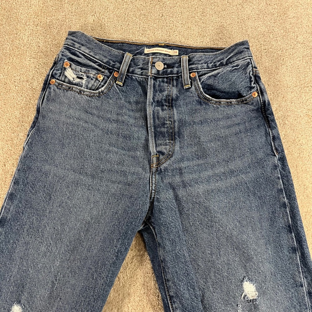 Levis Ribcage Straight Ankle Jeans Womens 28 Distressed Streetwear Button Fly - Picture 10 of 14